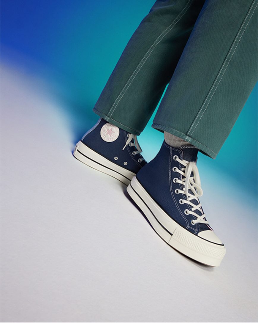 Topanky Na Platforme Converse Chuck Taylor All Star Lift Denim Vysoke Damske Námornícka Modrá Oranžové Ruzove | SK WC115E4